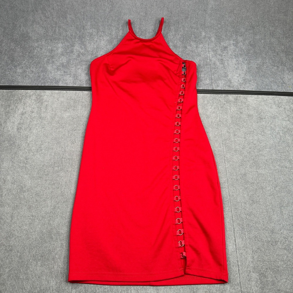 Love Republic Red Halter Bodycon Y2k Mini Dress with Side Ring Detail Size L